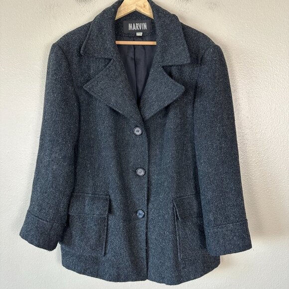 Marvin Richards Womens Medium Wool Coat Winter Jacket Classic Overcoat Gray - Picture 4 of 6